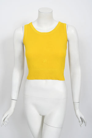 1996 Chanel by Karl Lagerfeld Runway Yellow Knit Cropped Sweater Set