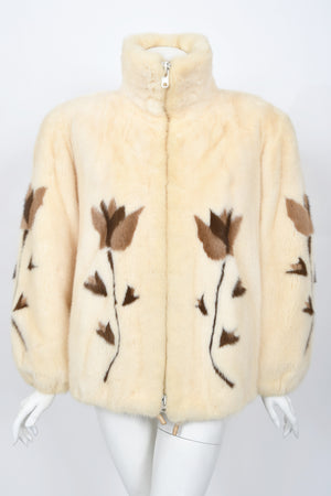 1980's Balenciaga Couture 'Butterflies & Flowers' Printed Mink Fur Bomber Jacket