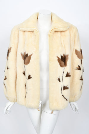1980's Balenciaga Couture 'Butterflies & Flowers' Printed Mink Fur Bomber Jacket
