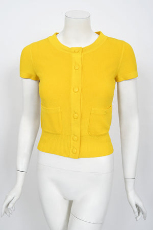 1996 Chanel by Karl Lagerfeld Runway Yellow Knit Cropped Sweater Set