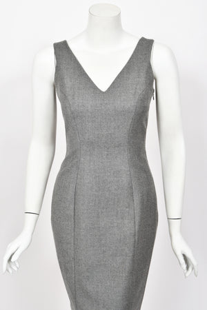 1998 John Galliano ‘Cabaret’ Collection Charcoal Gray Wool Dress & Peplum Jacket Suit