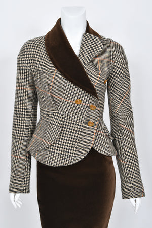 1996 Vivienne Westwood 'Storm in a Teacup' Tweed Velvet Asymmetric Jacket Suit