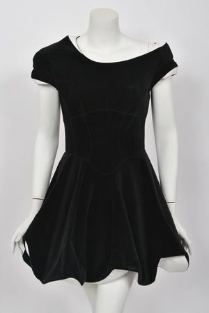 1994 f/w Thierry Mugler Black Velvet & White Silk Sculpted Futuristic Mini Dress
