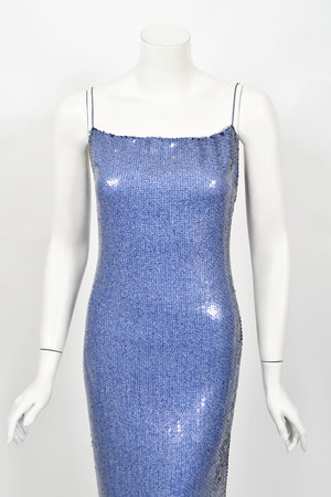2000 Christian Dior by John Galliano Fully Sequin Ocean Blue Bias-Cut Slip Gown