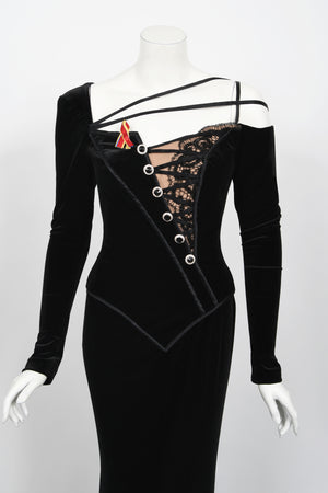 2010 Cher Custom Bob Mackie Couture Black Velvet Bias-Cut Golden Globes Gown