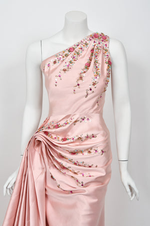 2007 Christian Dior by John Galliano Beaded Pink Silk Asymmetric Sculptural Gown