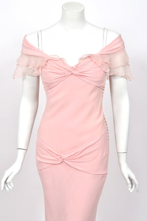 2004 Christian Dior by John Galliano Light Pink Silk Draped Shawl High Slit Bias-Cut Gown