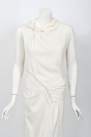 2000 Christian Dior by John Galliano Ivory Crepe Cut-Out Asymmetric Draped Dress