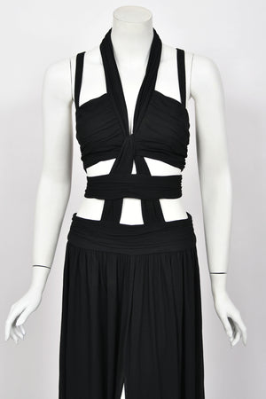 1995 Chanel by Karl Lagerfeld Iconic Runway Campaign Black Cut-Out High Slit Maxi Dress