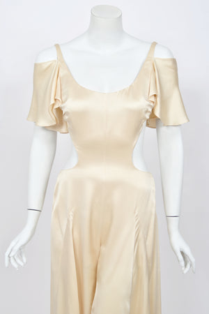 2004 Alexander McQueen 'Deliverance' Collection Ivory Silk Cut-Out Backless Jumpsuit