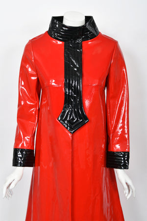 1969 Pierre Cardin Documented Red & Black Vinyl Space-Age Mod Maxi Coat
