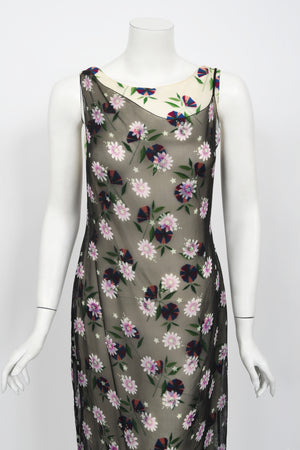 1998 Versace Couture Documented Runway Sheer Floral Silk Slip Dress