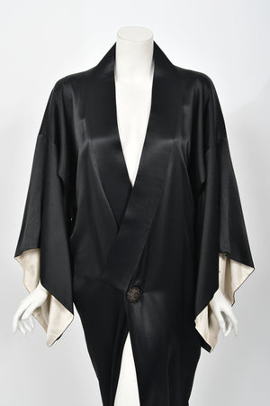 1995 John Galliano Documented Museum-Held Runway Black Silk Draped Kimono Jacket