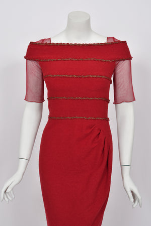 2010 Chanel by Karl Lagerfeld 'Coco on the Lido' Ruby Red Silk-Wool Hourglass Gown