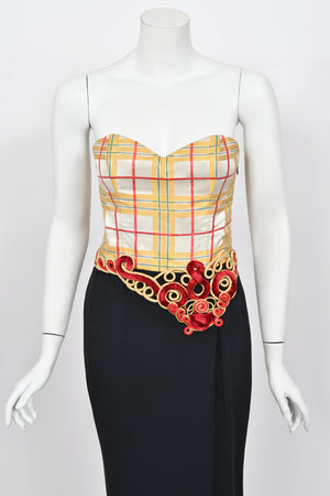 1995 Christian Dior by Gianfranco Ferré Runway Plaid Silk Metallic-Corded Hourglass Gown