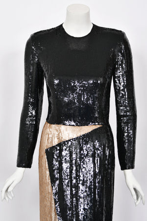 1985 Geoffrey Beene Documented Black & Gold Fully-Sequin 'Cindy Crawford' Gown