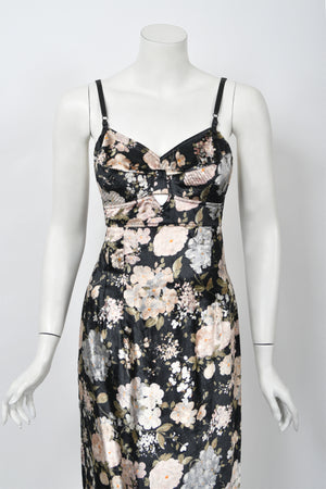 1997 Dolce & Gabbana Floral Stretch Velvet Cut-Out Bustier Slip Dress with Tags