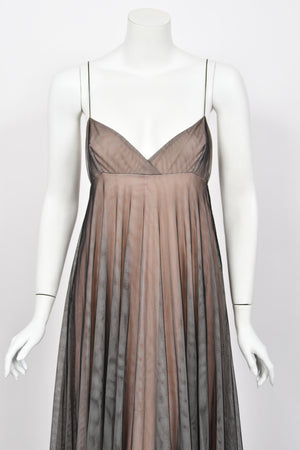 1998 Tom Ford for Gucci Runway Black Nude Illusion Layered Tulle Gown