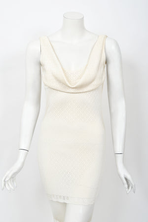 1998 John Galliano Documented Runway Ivory Stretch Knit Sheer Bias-Cut Backless Gown