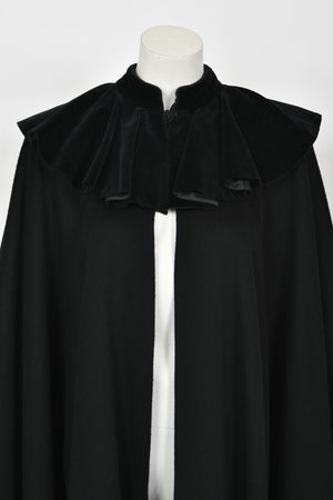 1983 Christian Dior Haute Couture Black Wool & Silk-Velvet Full Length Cape