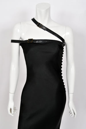 2001 Christian Dior by John Galliano Black Silk Leather-Strap Bondage Bias-Cut Gown