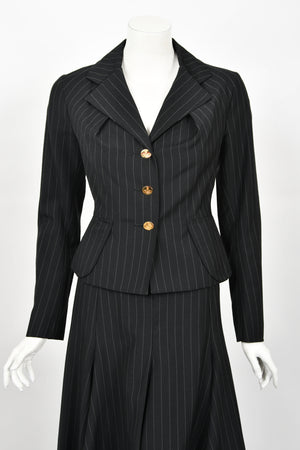 1994 Vivienne Westwood Pinstripe Wool Jacket & High-Low Trained Skirt Ensemble