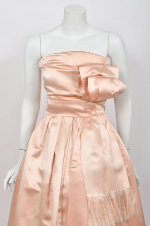 1958 Christian Dior by Yves Saint Laurent Documented Blush-Pink Silk Strapless Corset Gown