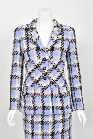 1995 Chanel by Karl Lagerfeld Runway Periwinkle Plaid Wool Barbie Jacket & Skirt