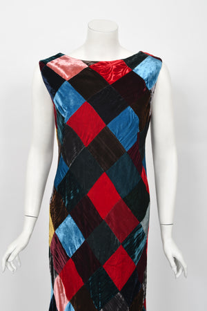 1994 Dolce & Gabbana Editorial Runway Multicolored Patchwork Velvet Gown