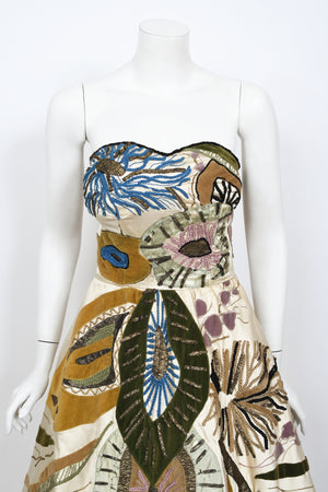 1950's Emilio Schuberth Italian Couture 'Under The Sea' Motif Satin Gown