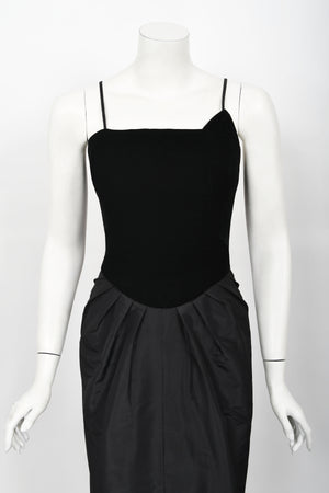 1958 Philip Hulitar 'Old Hollywood' Black Silk & Velvet Hourglass Fishtail Dress