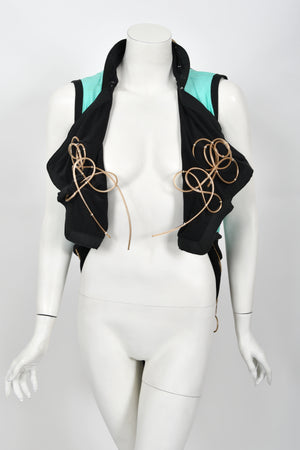 1991 John Galliano Documented Runway Black & Blue Military Inspired Cropped Vest