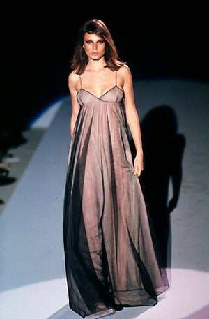 1998 Tom Ford for Gucci Runway Black Nude Illusion Layered Tulle Gown