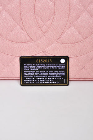 2003 Chanel by Karl Lagerfeld Pale Pink Caviar Leather Medallion Tote Logo Purse