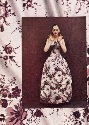 1955 Samuel Winston Vogue Documented Pink Floral Silk Satin Sculptural Trained Gown