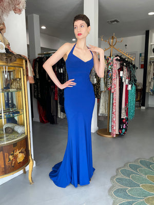 2013 Narciso Rodriguez Custom Couture for Tina Fey Sapphire Silk Bustier Gown