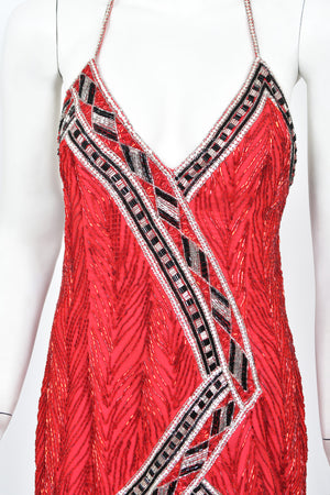 1984 Bob Mackie Documented Fully Beaded Red Silk High Low Micro-Mini Dress