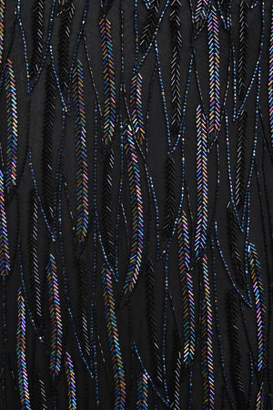 1970's Halston Couture Iridescent Beaded Black Silk One-Shoulder Dress
