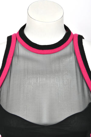 1994 Chanel by Karl Lagerfeld Black Sheer Silk Chiffon Pink Cashmere Trimmed Maxi Dress w/ Shawl