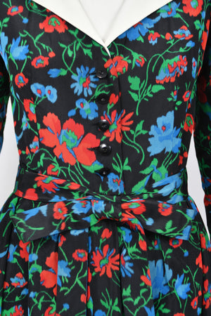 1972 Yves Saint Laurent Haute Couture Documented Floral Silk Collar Cuff Gown