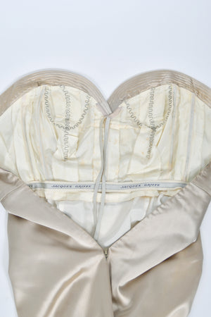 1950's Jacques Griffe Haute Couture Champagne Strapless Bustier Hourglass Gown