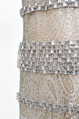 2012 Chanel by Karl Lagerfeld Runway Crystal Beaded Sheer Silver & Gold Lace Dress