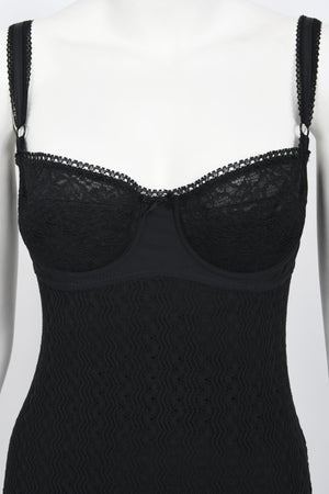1997 Dolce & Gabbana Black Stretch Silk Knit Hourglass Built-In Bra Gown