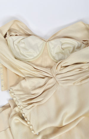 2007 John Galliano Champagne Silk Satin Off-Shoulder Bustier Bias-Cut Gown w/Tags