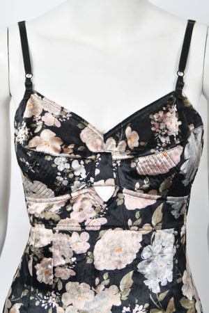 1997 Dolce & Gabbana Floral Stretch Velvet Cut-Out Bustier Slip Dress with Tags