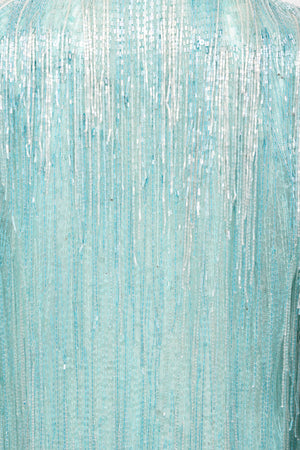 1970's Halston Couture Ice Blue Beaded Silk Fringe Disco Cardigan Jacket