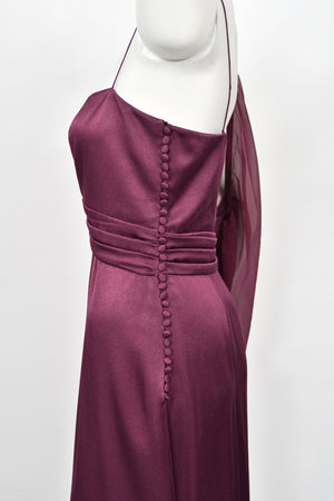 2000 Christian Dior by John Galliano Purple Silk Sheer-Sleeve Asymmetric Draped Gown