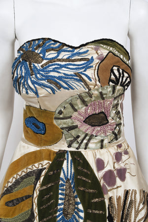 1950's Emilio Schuberth Italian Couture 'Under The Sea' Motif Satin Gown