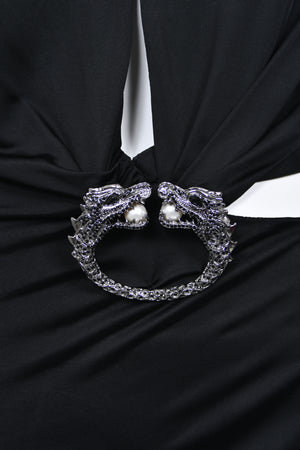 2004 Gucci by Tom Ford Black Silk Jersey Plunge Long Sleeve Cut-Out Finale Gown