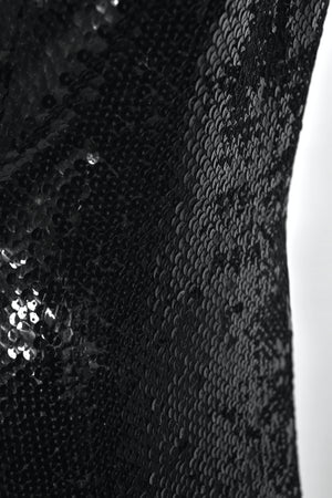 1973 Loris Azzaro Couture Black Fully Sequin Cut-Out Hourglass Mermaid Gown